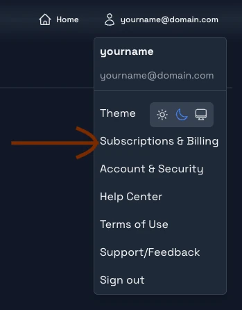Open Subscriptions & Billing from the top-right menu
