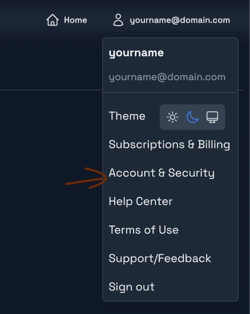 Open Account & Security from the top-right menu