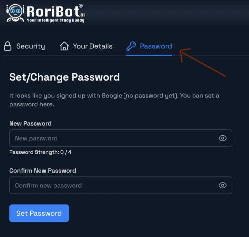 Enter and confirm the new password, then click Set Password