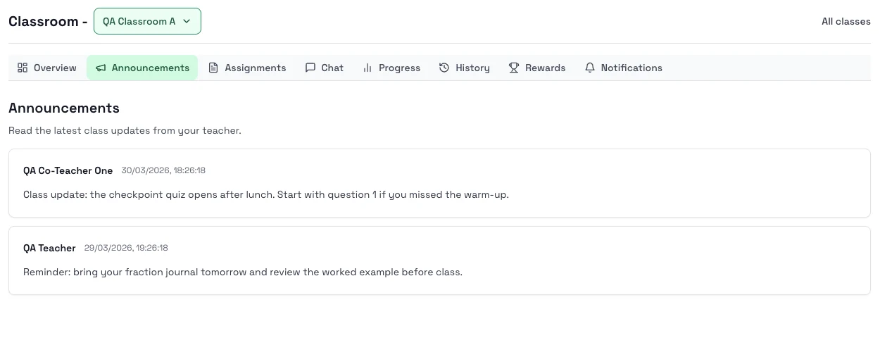 Screenshot for Announcements and notifications