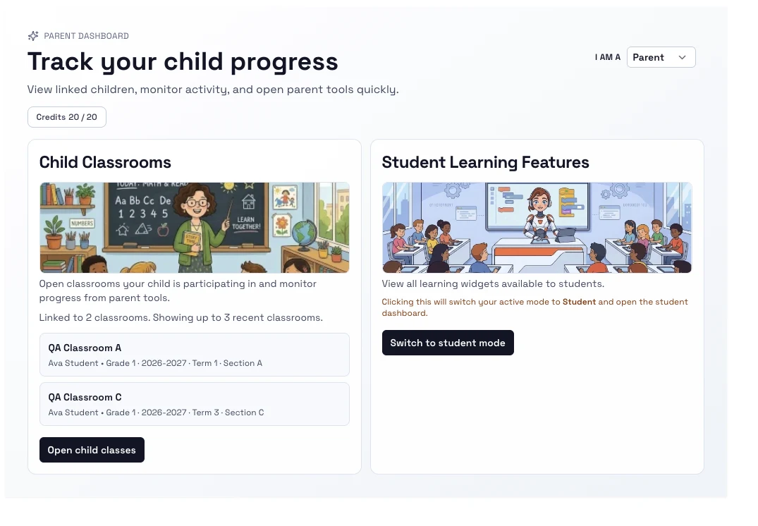 Screenshot for dashboard and child linking